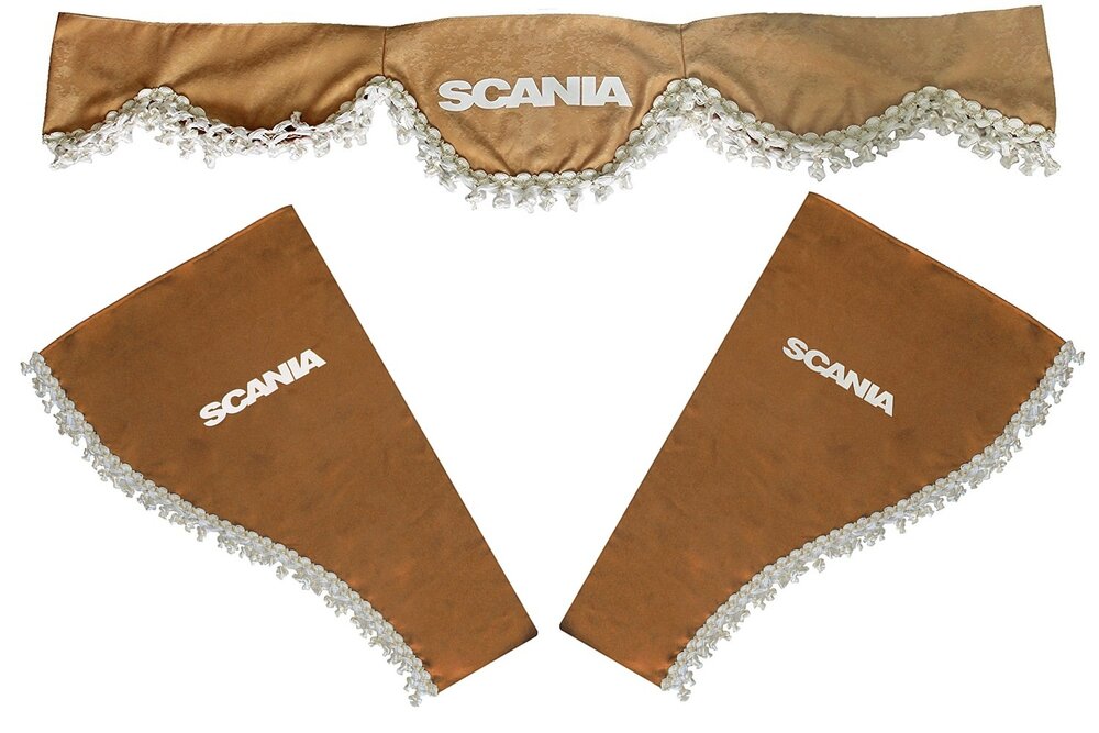 Jeu de rideaux pour camion adapté pour Scania – 3 pièces, beige, 220 x 15 cm, 55 x 90 cm