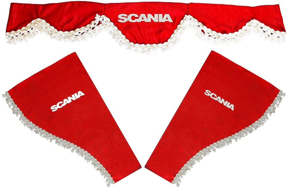 Jeu de rideaux pour camion adapté pour Scania – 3 pièces, rouge