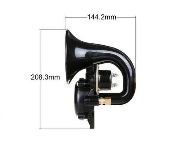 Avertisseur pneumatique noir simple 12/24 V, 130 dB en ABS et métal