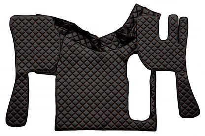 Tapis de sol en cuir – Conduite à droite, adapté pour Volvo FH12/FH16 (2002–2012), boîte manuelle, noir avec surpiqûres rouges