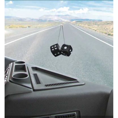 Universal Plush Double Dice Car Ornament, Black, 7 cm with Suction Cup