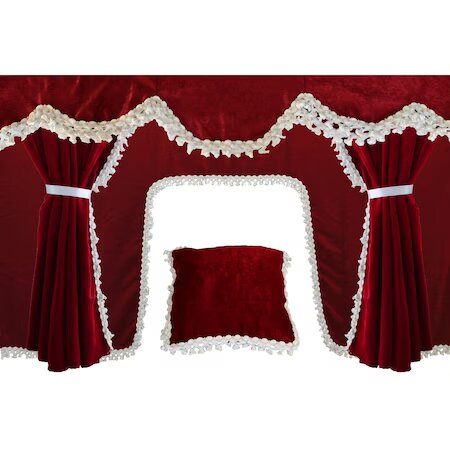 Jeu de rideaux pour camion – 5 pièces, rideaux de cabine bordeaux avec coussin