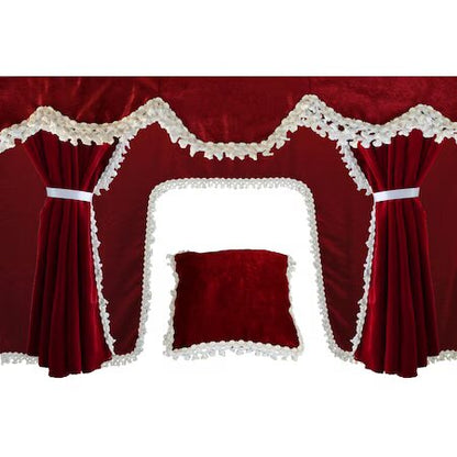 Jeu de rideaux pour camion – 5 pièces, rideaux de cabine bordeaux avec coussin