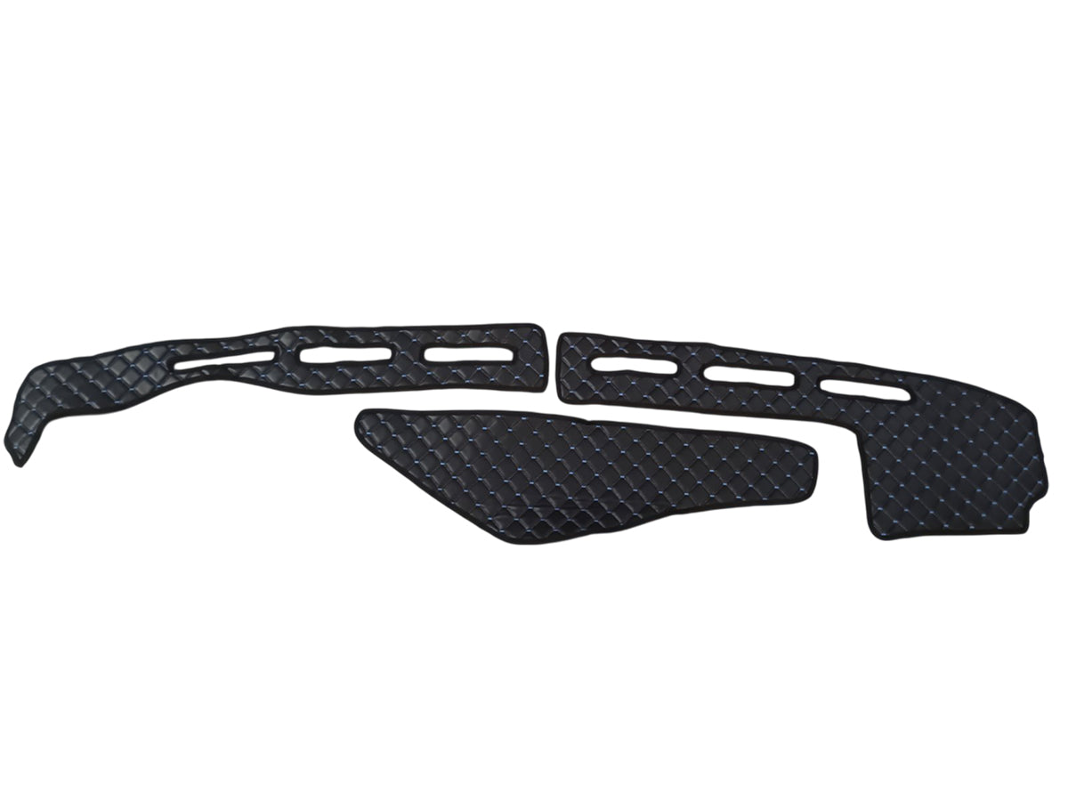 Tapis de tableau de bord aspect cuir – adapté pour Renault T avec capteur, noir avec surpiqûres bleues, Day Cab / Day &amp; Night Cab / Sleeper Cab