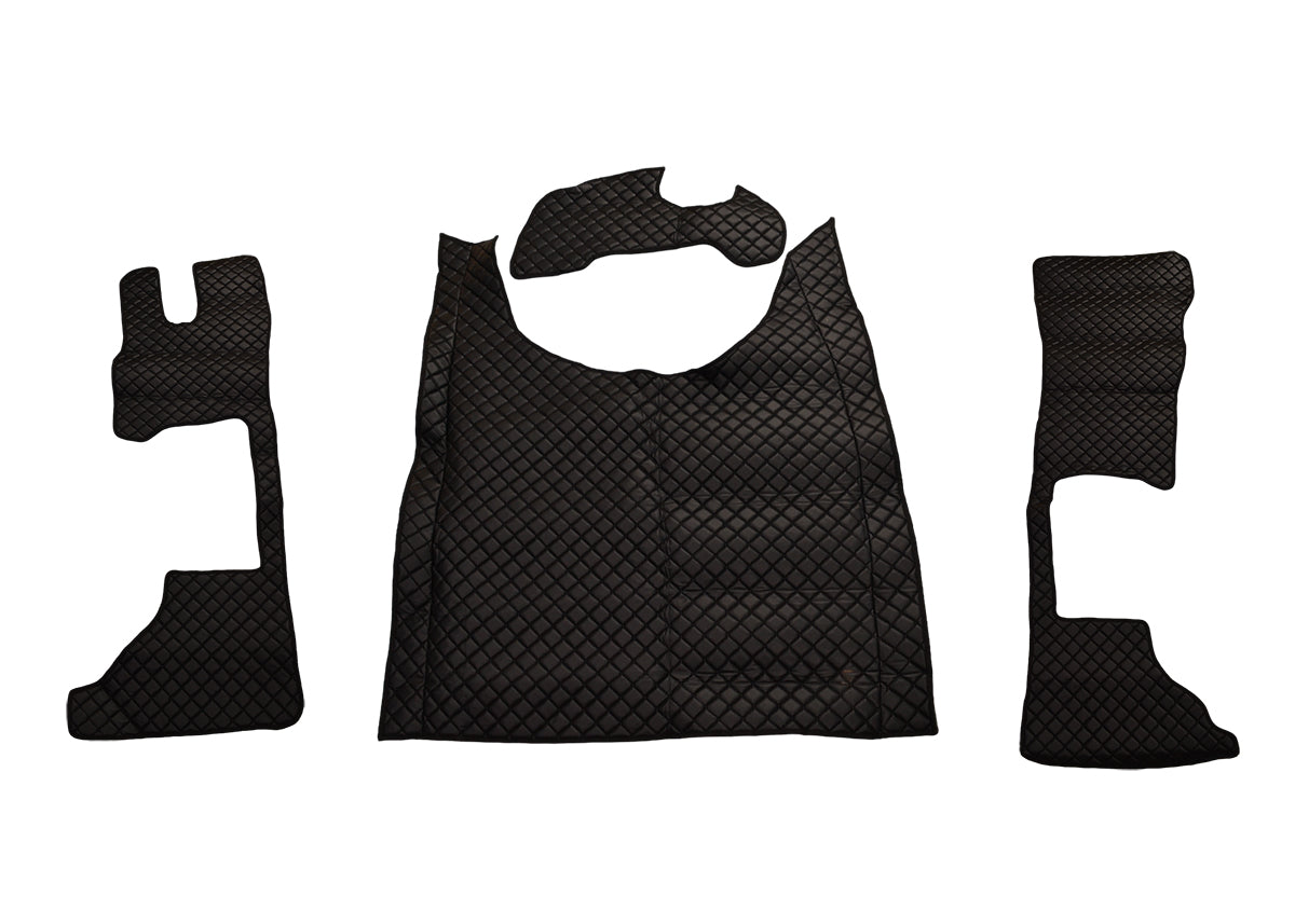 Tapis de sol noirs en cuir synthétique (éco-cuir) – adapté pour DAF XG Long Cab 2022+, conducteur et passager