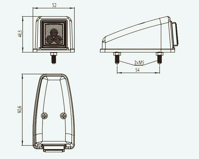 Feu de gabarit latéral LED, montage d’angle/toit jaune, 12/24 V, fabrication polonaise