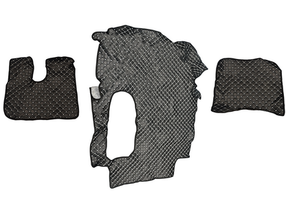 Tapis de sol noirs en cuir synthétique (éco-cuir) – adaptés pour MAN TGA cabine large, surpiqûres blanches, 2000–2010