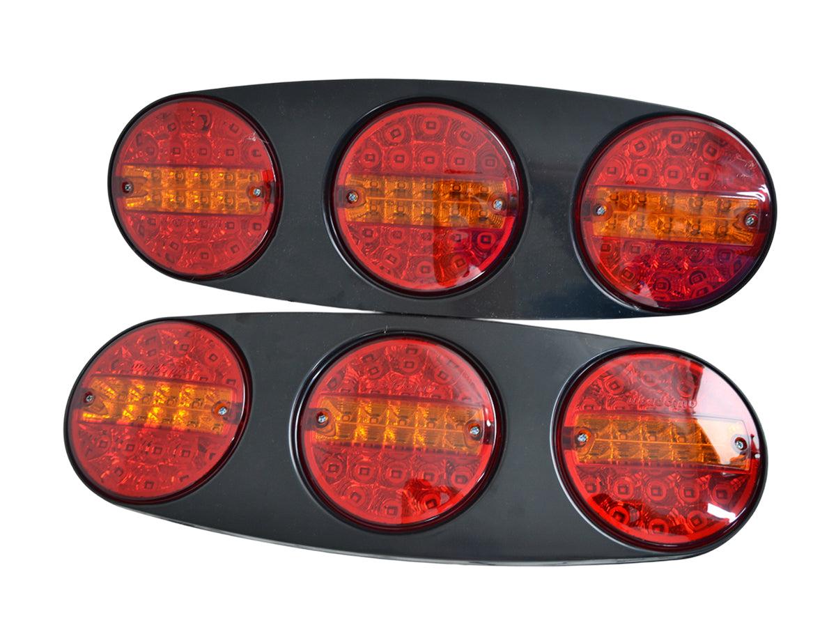 LED стоп светлина за ремарке 24V, 3-камерна, червена/жълта, с черна основа 450×155×87 mm