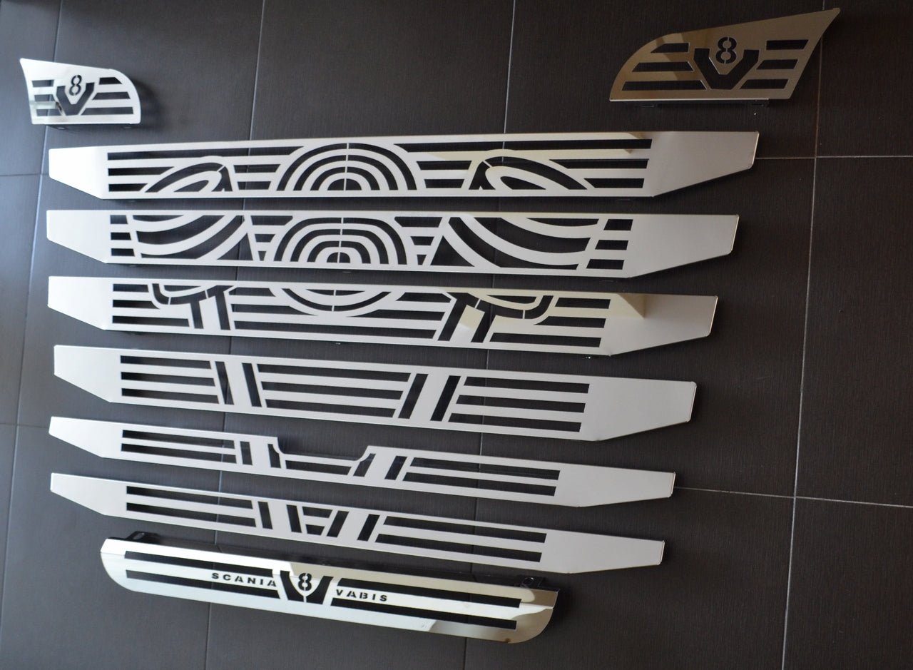 Front Radiator Grille Decoration Set – suitable for Scania R 2010–2016, Narrow Cab, 9 Pieces, Stainless Steel