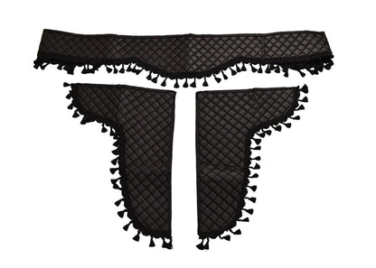 Jeu de rideaux à franges en cuir, 3 pièces noir, 230 cm avant, rideaux latéraux 70 x 50 cm