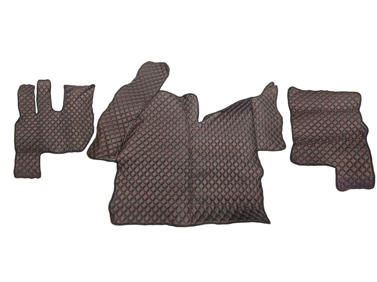 Tapis de sol en cuir synthétique (éco-cuir) noir – Coutures rouges, adapté pour Renault T Tunnel 2021+