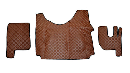 Tapis de sol marron en cuir synthétique (éco-cuir) – adapté pour tunnel Renault Gama T, conduite à droite