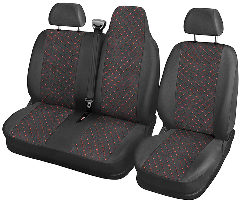 Seat Cover Set suitable for Renault Master 2+1 – 2009+, Black/Red, Polyester/Elastane