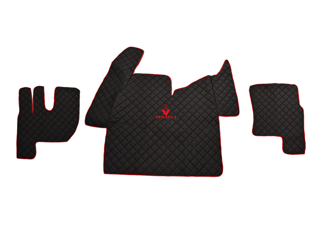 Black Eco Leather Floor Mats – suitable for Renault Gama T Tunnel 2021+, Logo and Lettering