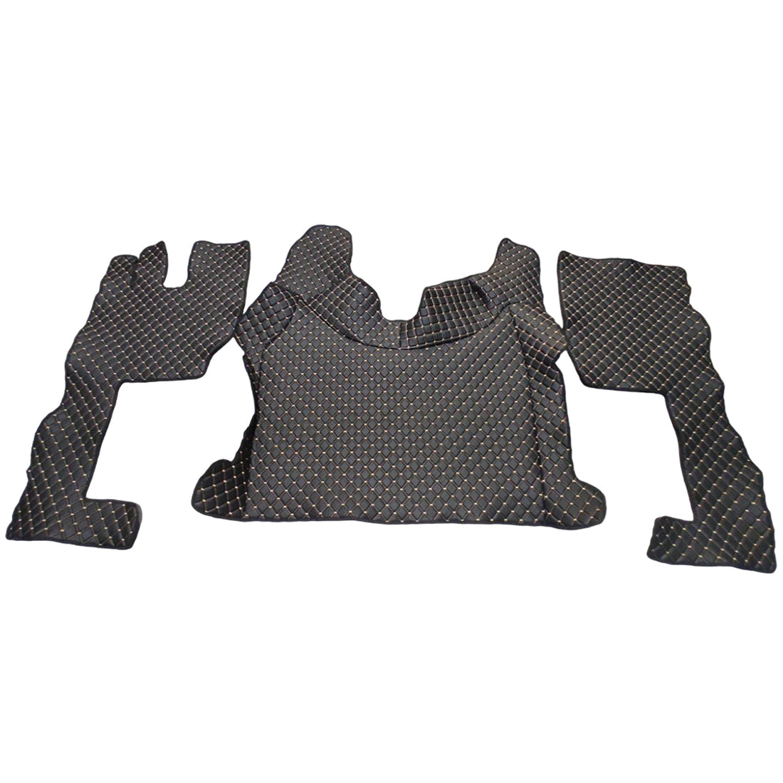 Tapis de sol en cuir synthétique (éco-cuir) noir – adapté pour Volvo FH4 2021+, coutures jaunes, modèle long