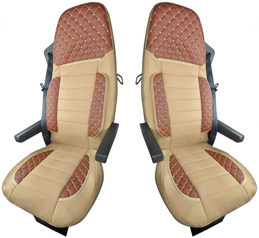 Луксозни кафяви кожени калъфи за седалки – подходящ за Renault T 2014+