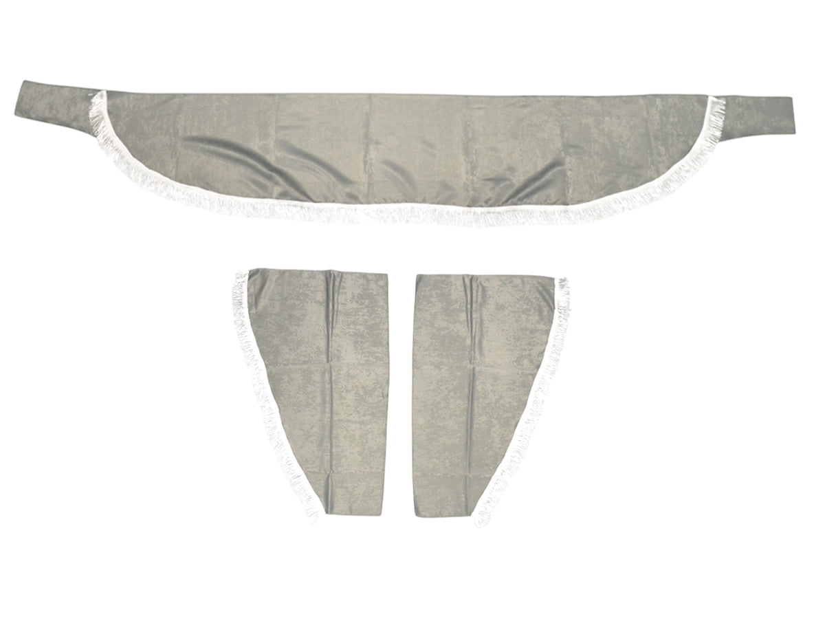 Jeu de rideaux de cabine pour camion – 3 pièces gris avec glands blancs