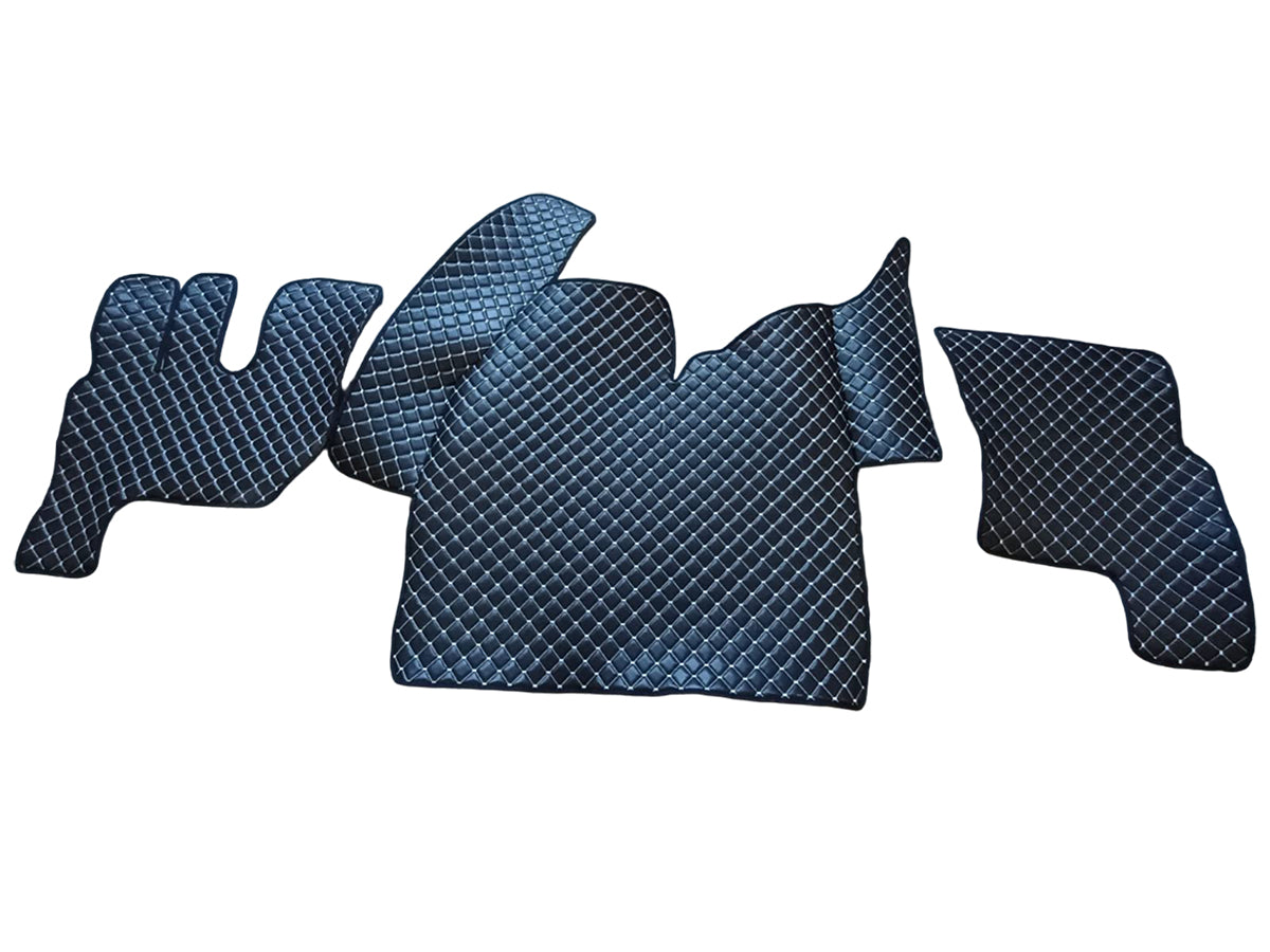 Tapis de sol en cuir synthétique (éco-cuir) noir – surpiqûres blanches adapté pour Renault T Tunel (2021+)