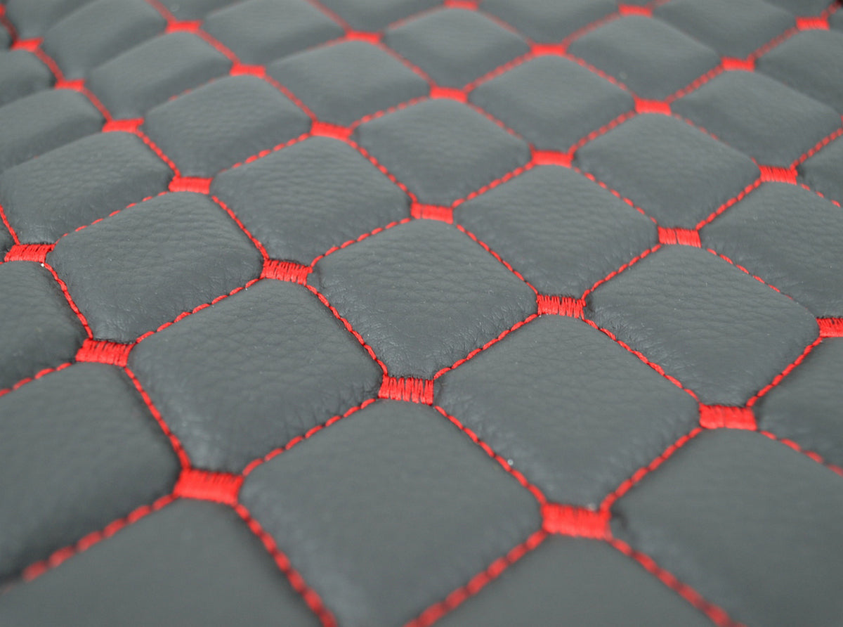 Tapis de sol en cuir synthétique (éco-cuir) noir – Conduite à droite, adaptés pour Volvo FH 2021+, modèle long, surpiqûres rouges