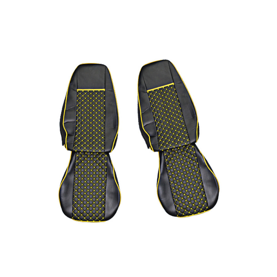 Housses de siège en cuir synthétique (éco-cuir) adaptées pour Volvo FH Euro 6 2016–2020, noir avec surpiqûres jaunes