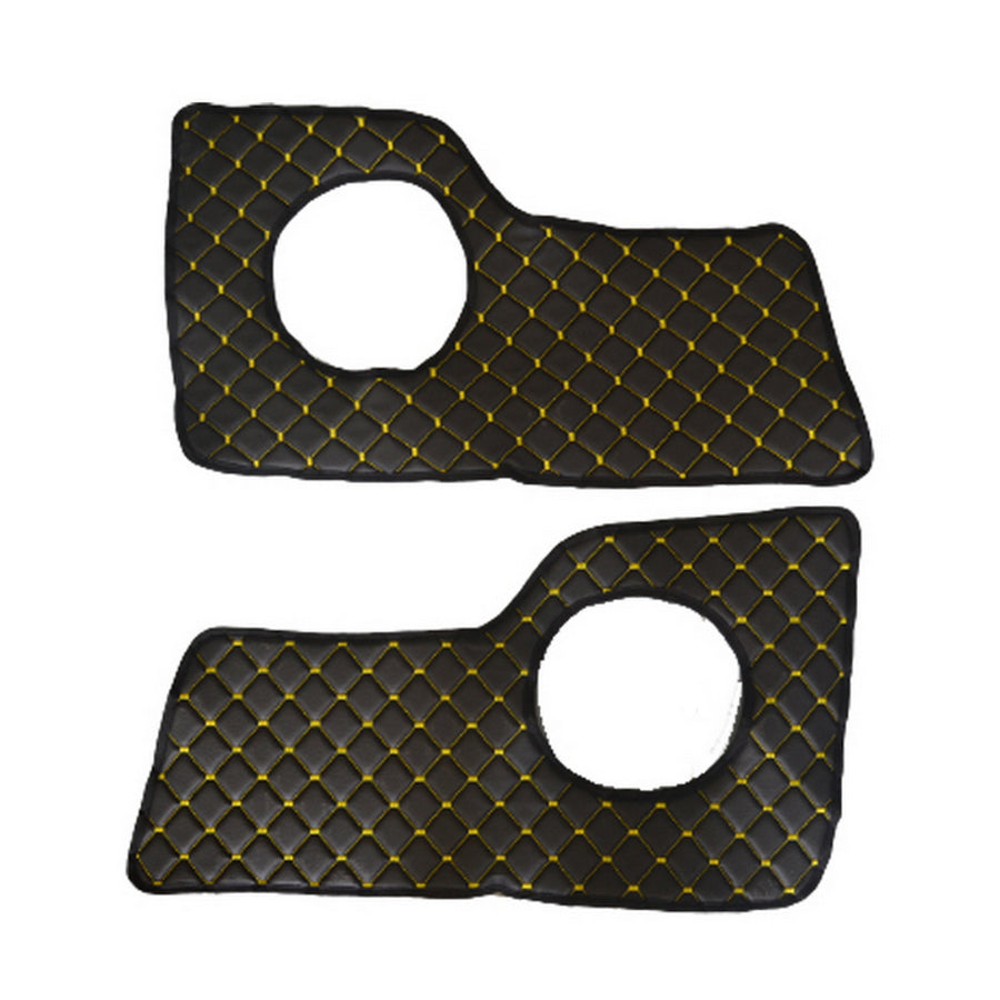 Jeu de tapis de porte – cuir synthétique (éco-cuir), noir avec surpiqûres jaunes, adapté pour Volvo FH2 1998–2012