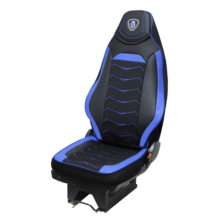 Housses de siège adaptées pour camions Scania R 2004–2016, cuir et Alcantara noir et bleu