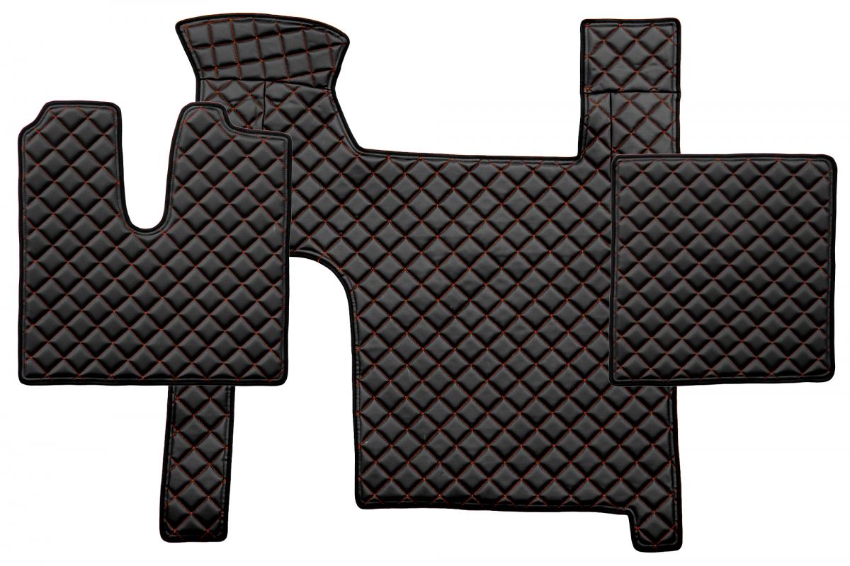 Tapis de sol en cuir – adapté pour MAN TGX boîte manuelle, deux tiroirs, 2018, noir avec surpiqûres rouges