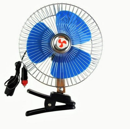 12V Car Fan with Clip, 6 Inch, Blue