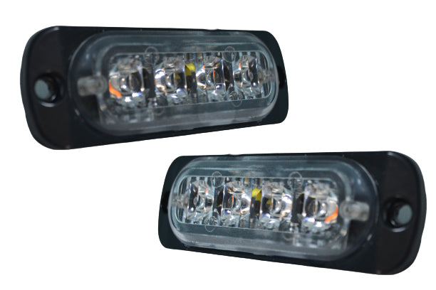 Gyrophare d’alerte à éclats, lentille blanche, lumière ambre, 4 LED, 24V 24W, 270 x 30 x 200 mm, entraxe de fixation 80 mm