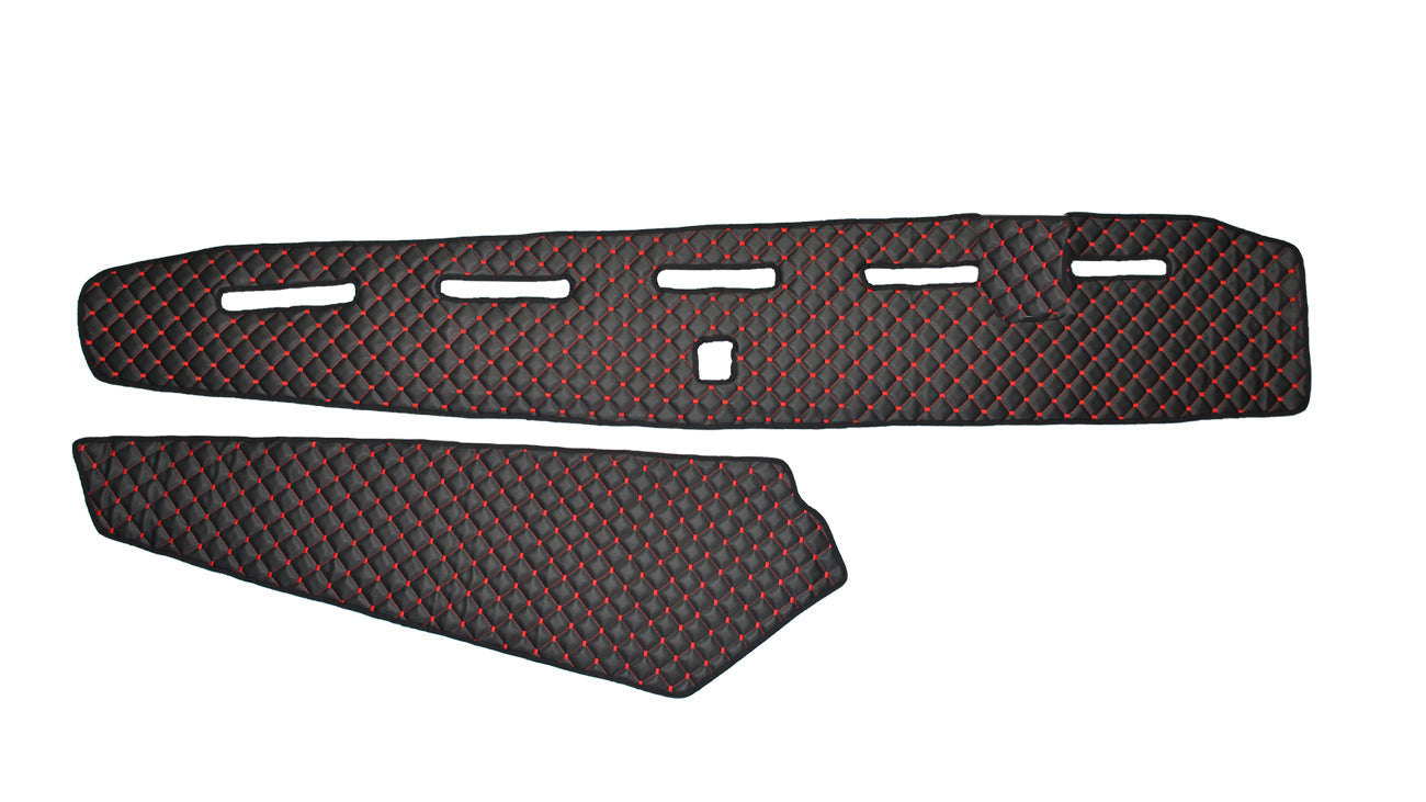 Tapis de tableau de bord – cuir synthétique (éco-cuir), conduite à droite, adapté pour Volvo FH4 sans capteur, noir avec surpiqûres rouges (2013+)