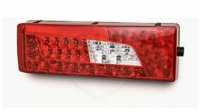 Left LED Rear Combination Lamp with License Plate Light – suitable for Scania Euro 6, 24V, 570 x 160 x 140 mm, 150 mm Bolt Spacing