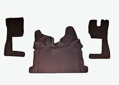 Tapis de sol en cuir synthétique noir pour conduite à droite – adapté pour Volvo FH 2013+, surpiqûres rouges