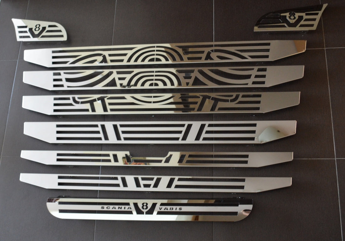 Front Radiator Grille Decoration Set – suitable for Scania R 2010–2016, Narrow Cab, 9 Pieces, Stainless Steel