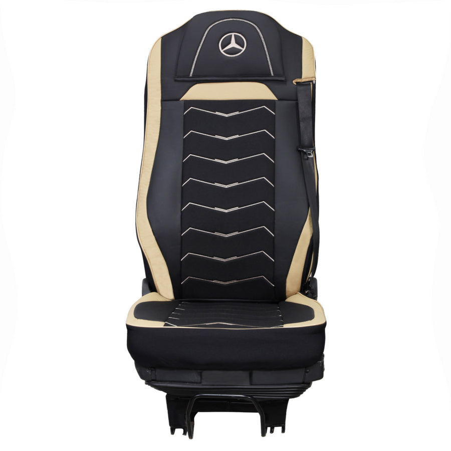 Sitzbezüge – geeignet für Mercedes Euro 7 2021+, Schwarz und Beige, Leder und Alcantara