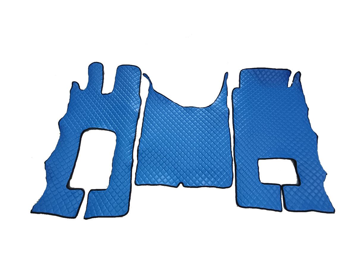 Jeu de tapis de sol bleu en cuir synthétique (éco-cuir) – 3 pièces, adapté pour Mercedes Actros MP4 Tunnel