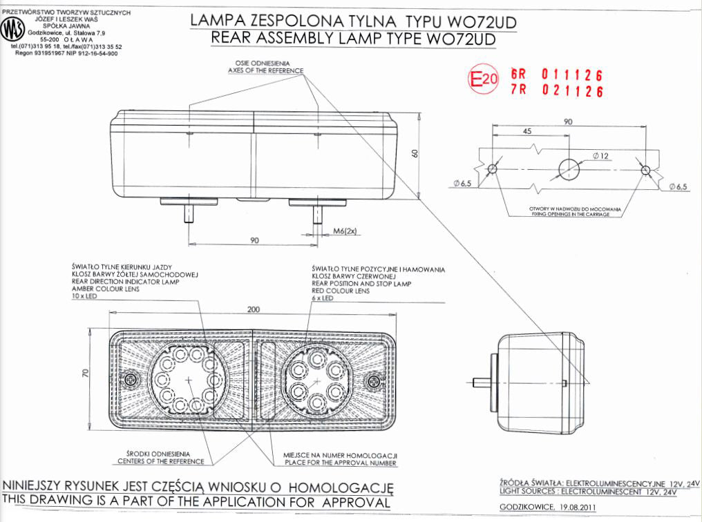 Small LED Trailer Tail Light, 12/24V, 16 LEDs, 200×70×60 mm