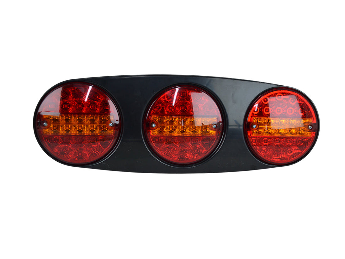 LED стоп светлина за ремарке 24V, 3-камерна, червена/жълта, с черна основа 450×155×87 mm