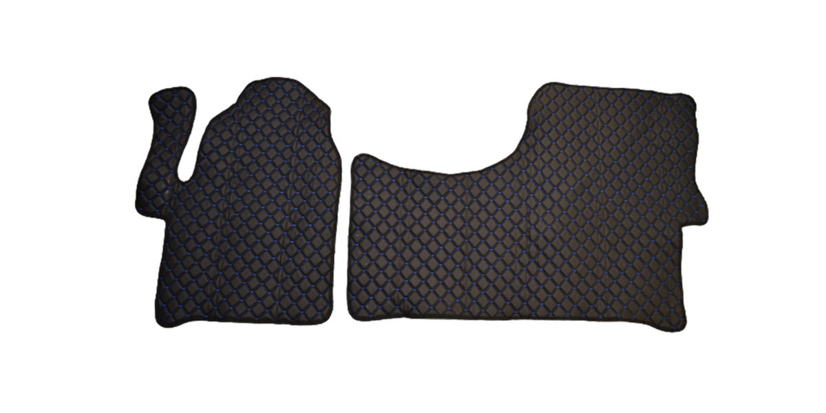 Black Eco Leather Floor Mats – suitable for Mercedes Sprinter II 2006–2017, Blue Stitching