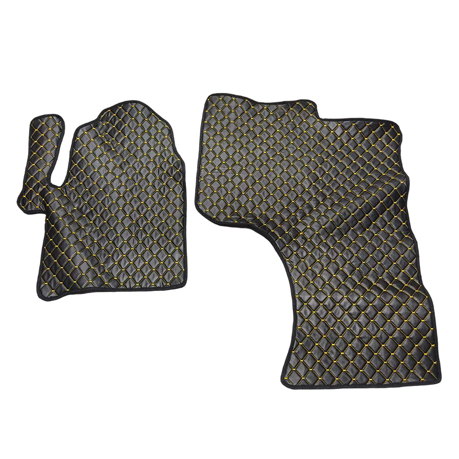 Black Leather Floor Mats – suitable for Mercedes Sprinter II 2006–2017, Yellow Stitching
