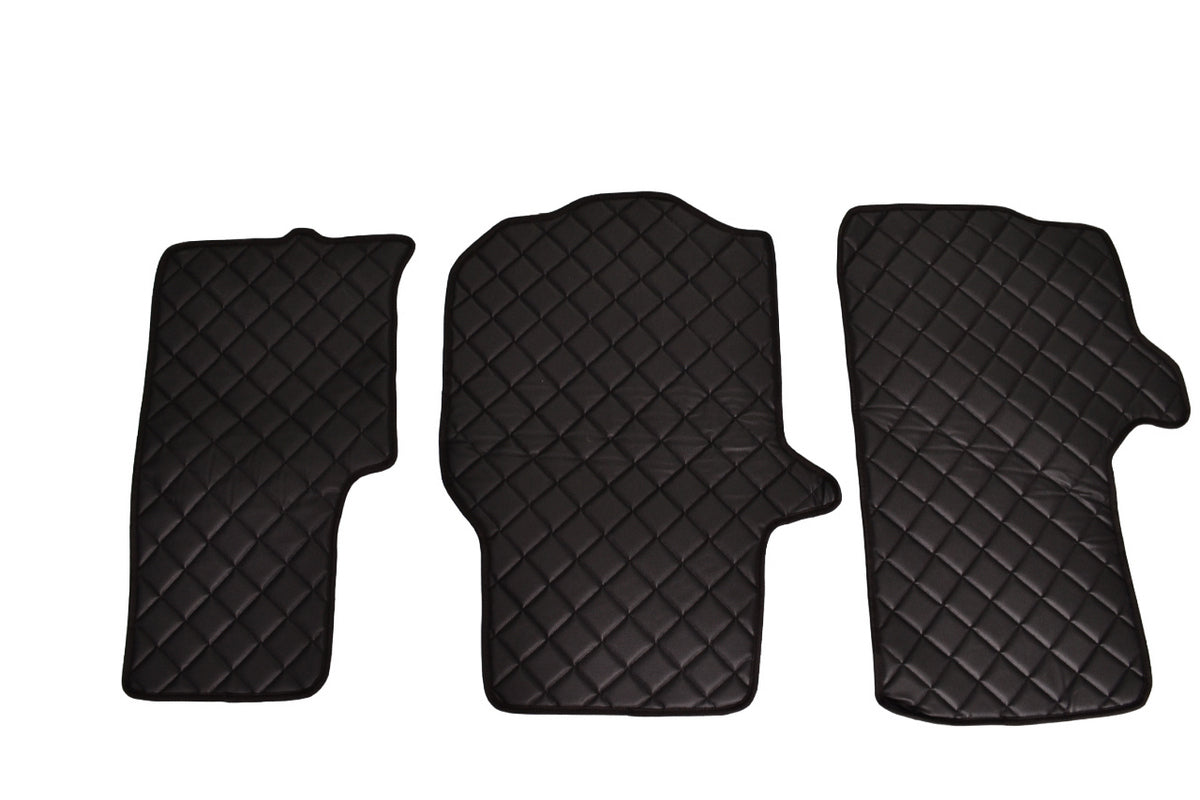 Tapis de sol en cuir – adapté pour Volkswagen Crafter II (2016–), Noir, 1+2 sièges