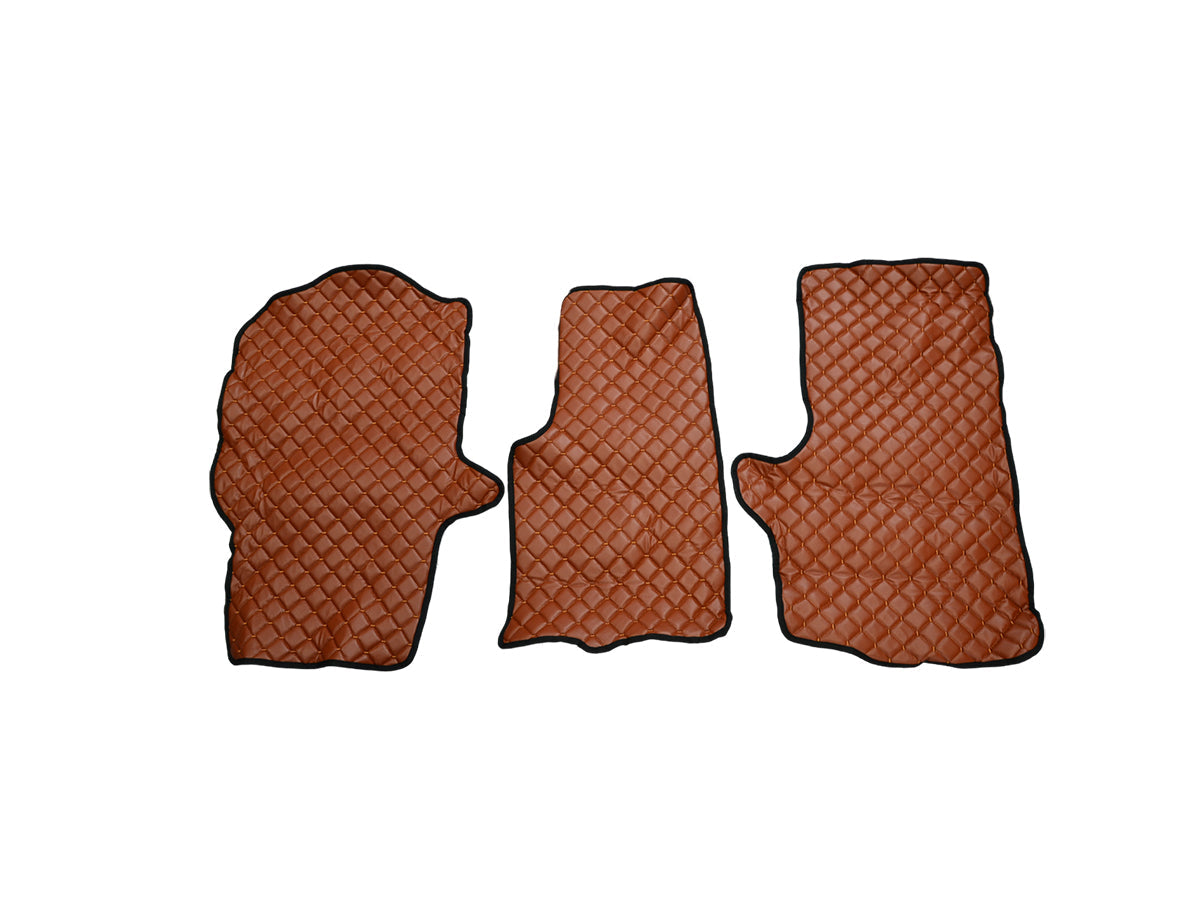 Leather Floor Mats – suitable for Volkswagen Crafter II (2016–), Brown, 3-Piece 1+2 Set