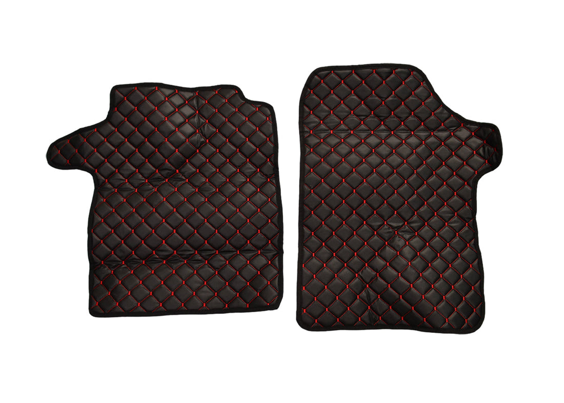 Leder-Fußmatten – geeignet für Mercedes Vito III ab 2014, Schwarz mit roter Naht
