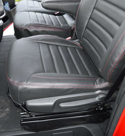 Leather Seat Covers – Black with Red Stitching, suitable for Renault Master and suitable for Opel Movano 2011–2020, 2+1 Seats
