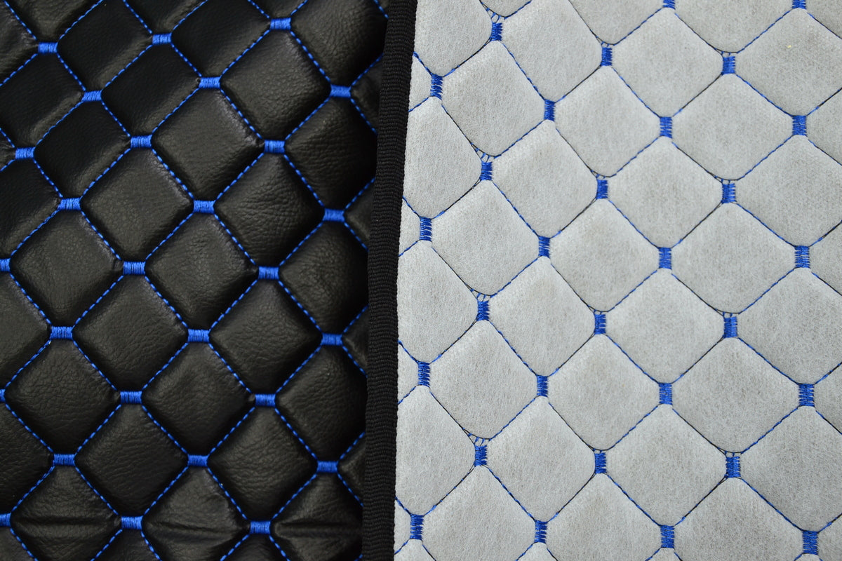 Tapis de tableau de bord – cuir synthétique (éco-cuir) adapté pour Scania L, noir avec surpiqûres bleues