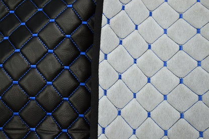 Tapis de sol en cuir synthétique (éco-cuir) – Volant à droite, noir avec surpiqûres bleues, adapté pour Renault Range T 2014+