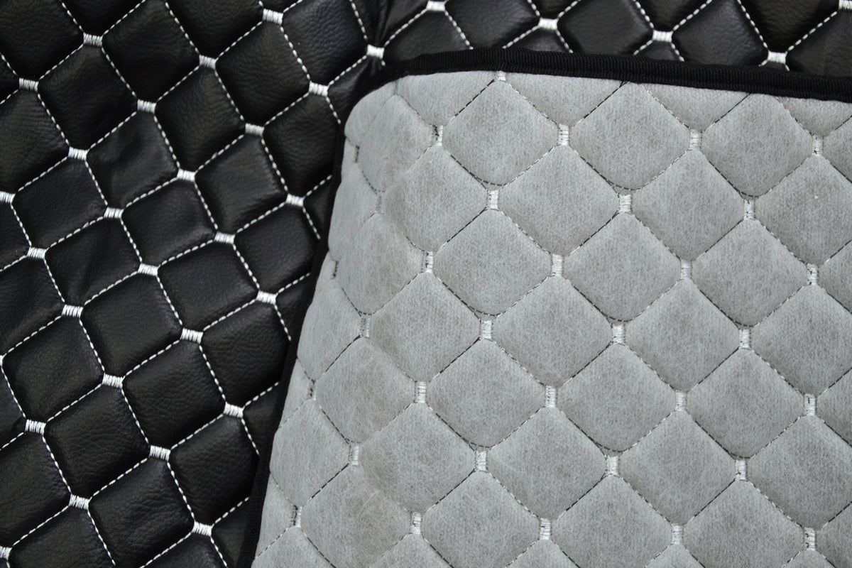 Tapis de tableau de bord noir – Conduite à droite, cuir synthétique (éco-cuir), surpiqûres blanches, adapté pour DAF XF/XG/XG+ (2021+)