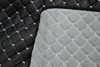 Tapis de tableau de bord noir – Conduite à droite, cuir synthétique (éco-cuir), surpiqûres blanches, adapté pour DAF XF/XG/XG+ (2021+)