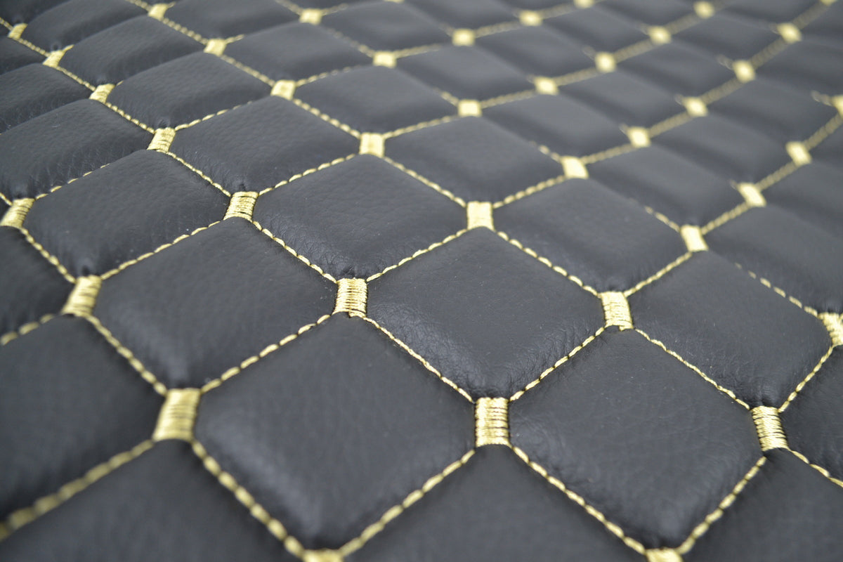 Jeu de tapis de sol en cuir – adapté pour Scania R sièges standards, boîte automatique, 2010–2019, noir avec surpiqûres jaunes