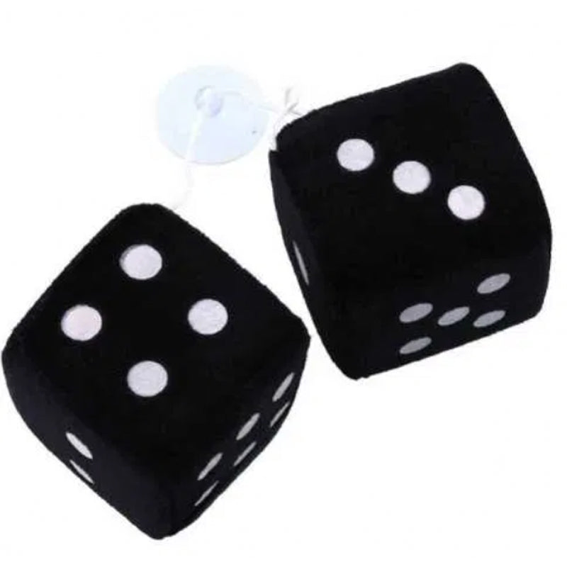 Universal Plush Double Dice Car Ornament, Black, 7 cm with Suction Cup