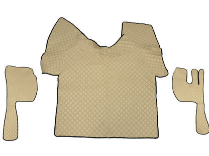 Jeu de tapis de sol en cuir synthétique (éco-cuir) pour conduite à droite – adapté pour Volvo FH12/FH16 2002–2012, beige
